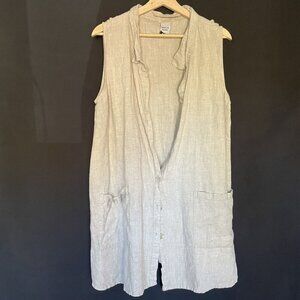 Match Point sandy tan linen collared button down short dress pockets medium